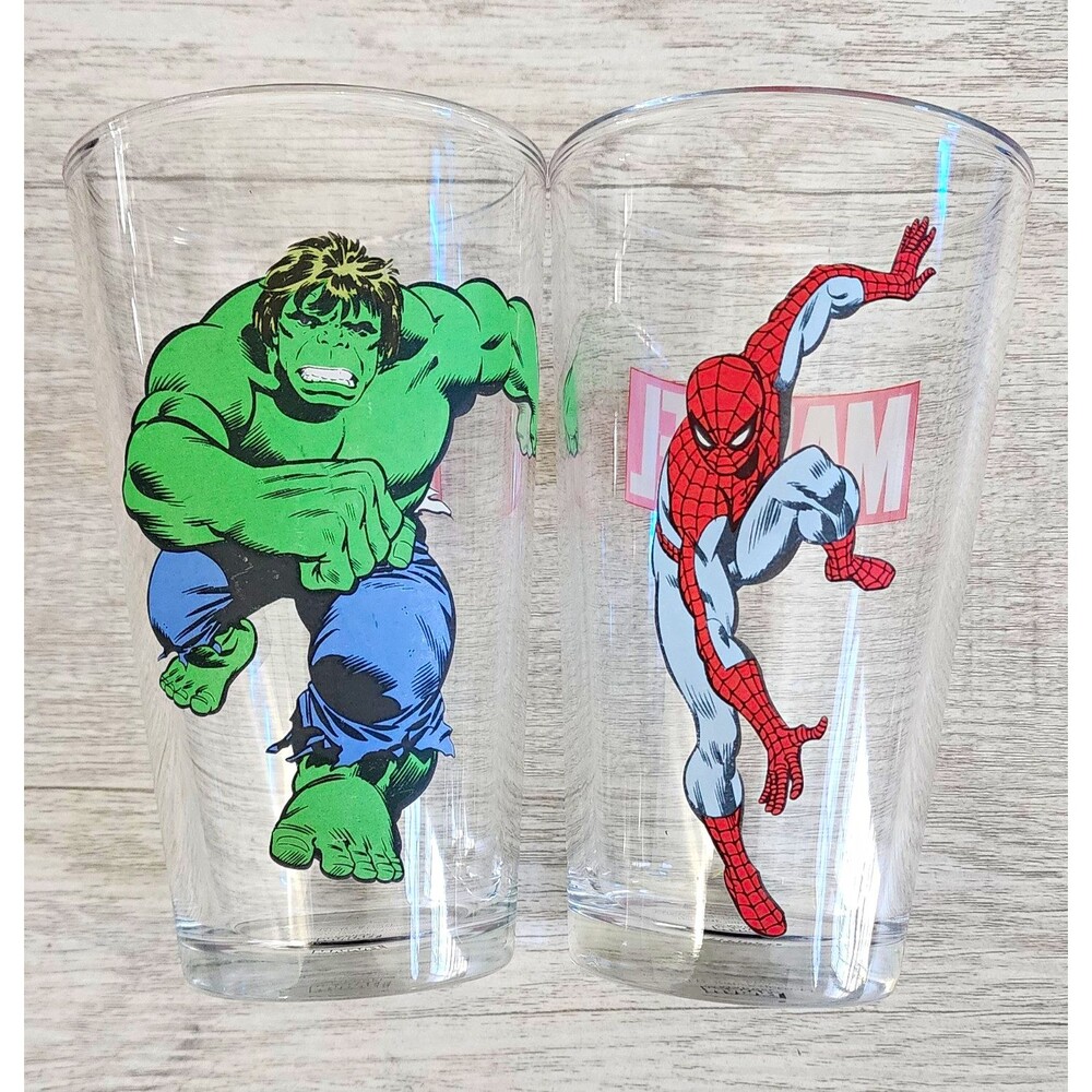 Marvel Hulk & Spider-Man Clear Pint Glasses Set of 2 Hand Wash Only
